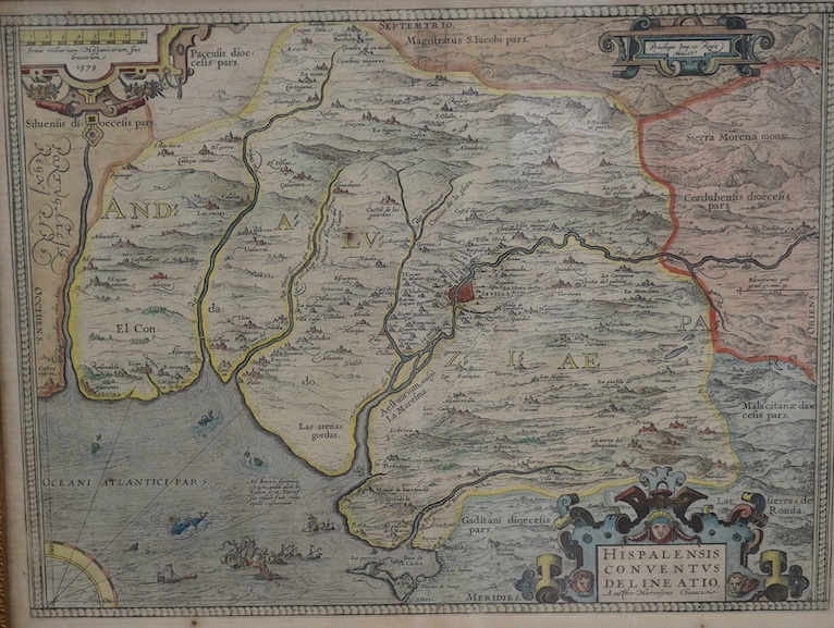 Abraham Ortelius (Belgian, 1527-1598), hand coloured map of Andalucia, 38 x 47cm. Condition - fair to good